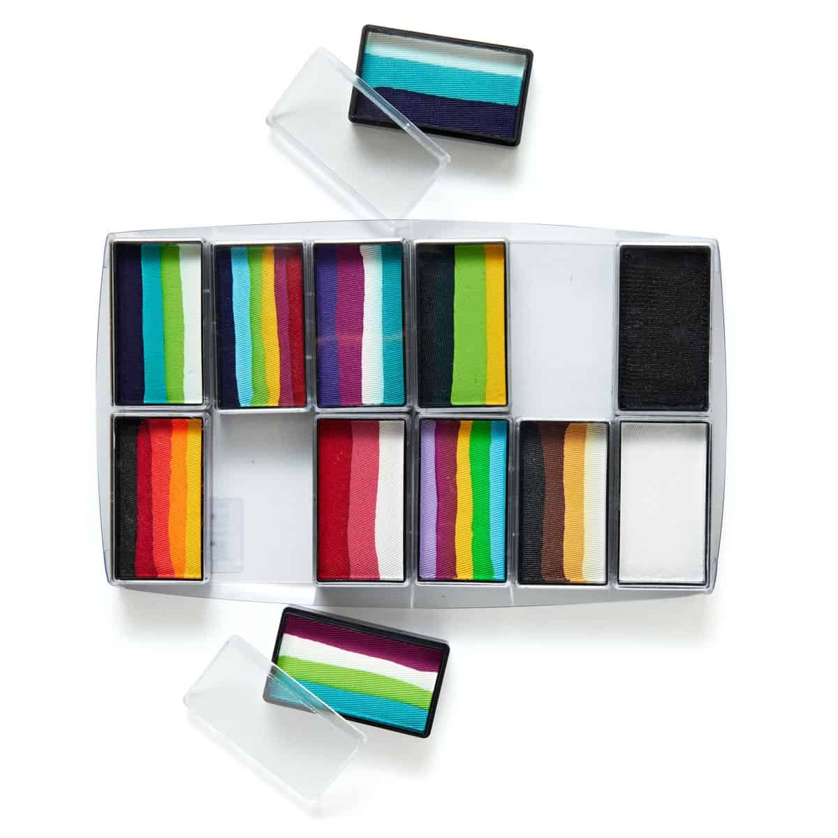 Rainbow Explosion – Multi One Strokes + BnW Face & BodyArt Palette Sampler 12x 15g