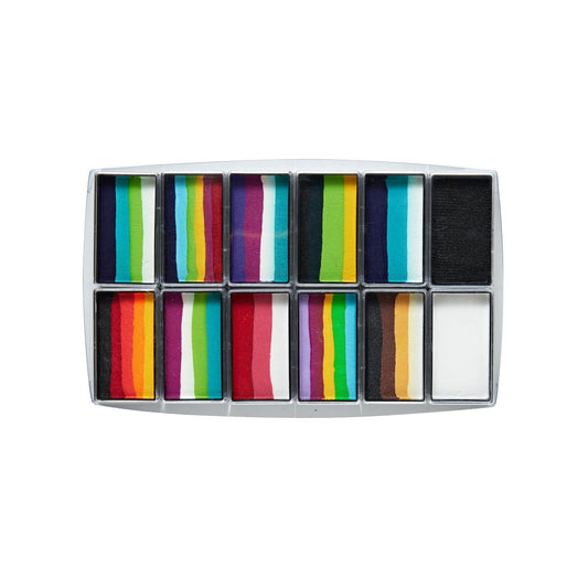 Rainbow Explosion – Multi One Strokes + BnW Face & BodyArt Palette Sampler 12x 15g