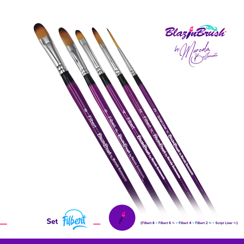 Blazin Face Painting Brush by Marcela Bustamante | Filbert Collection Set 4 + 1 Liner #3 Xl